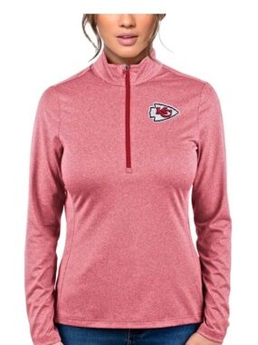 Antigua Kansas City Chiefs Women's Heather Red Rally Quarter-Zip Pullover